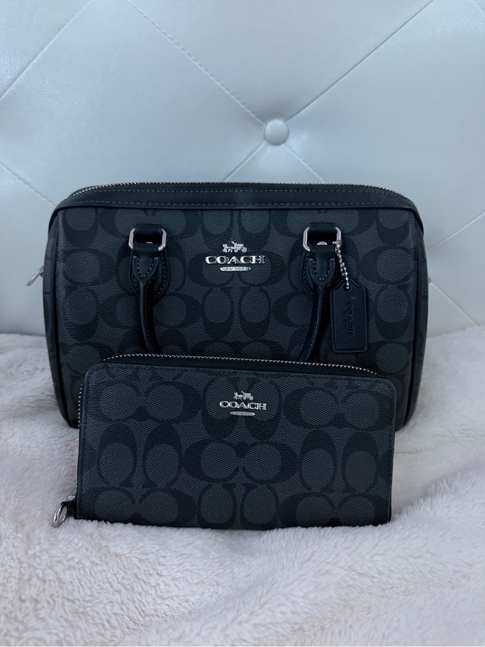 Coach Black Rowan Signature Canvas Satchel with Zip Wallet